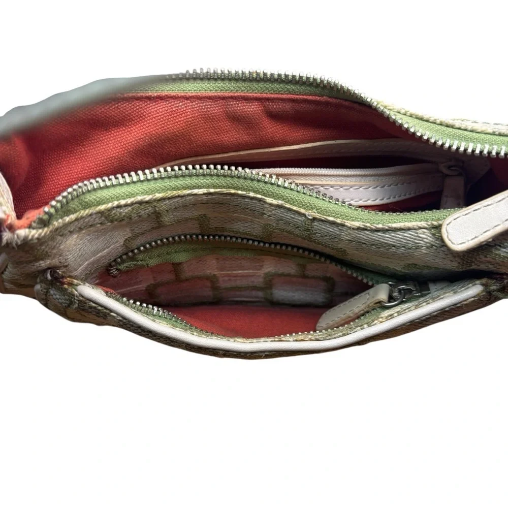 Nine West Green Ivory Geometric Print Shoulder Bag Fabric Faux Leather Trim - Picture 7 of 11